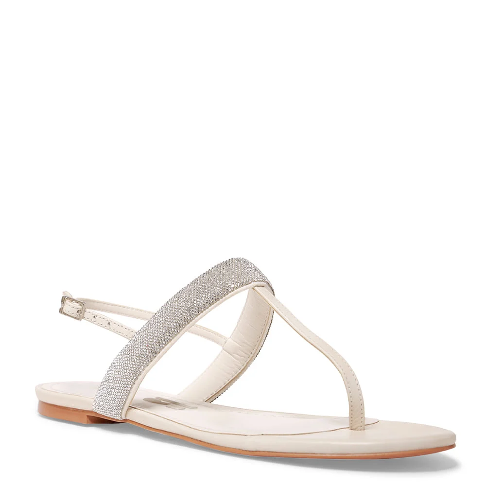 Sandália Rasteira Off White Couro Strass - vista 3 de 4