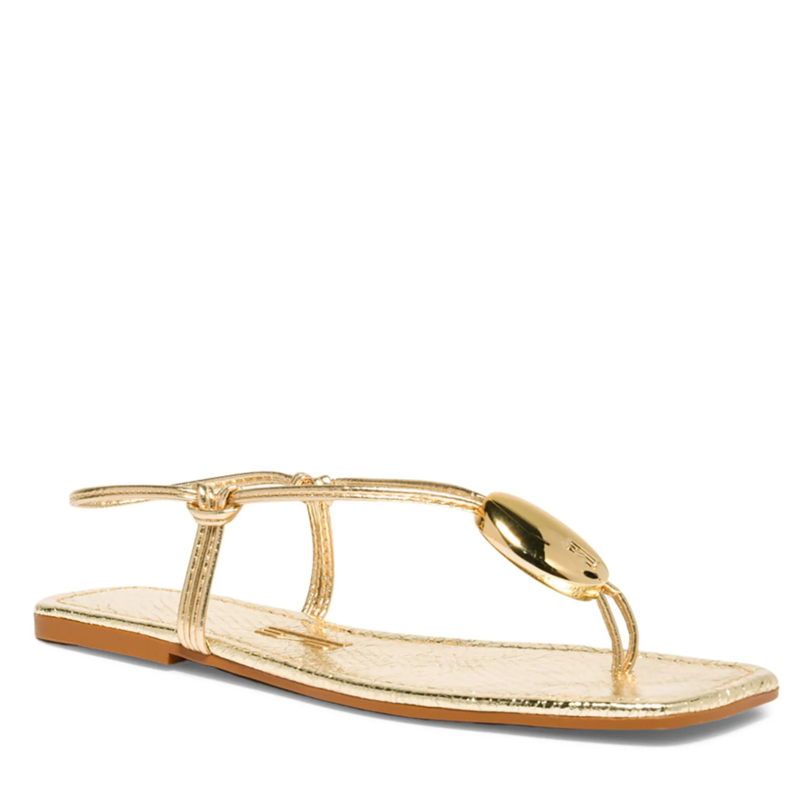 Rasteira Metalizada Verniz Glossy Dourada Bico Quadrado - vista 2 de 4