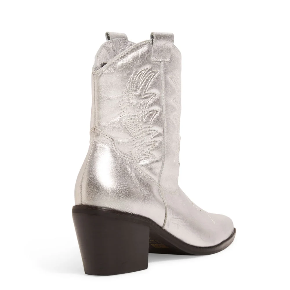 Bota Western Prata Cano Baixo Salto Grosso Couro - vista 4 de 5