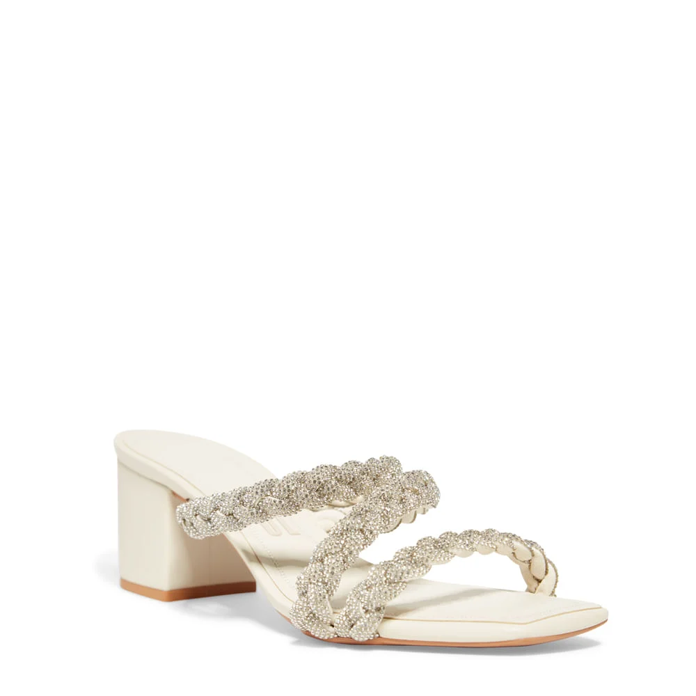 Mule Off White Salto Bloco Tiras Strass Prata - vista 2 de 3