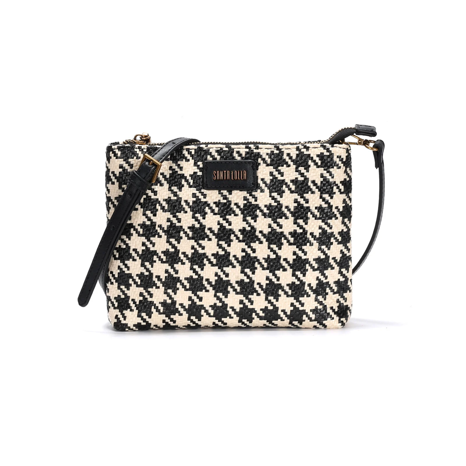 Bolsa Pequena Tiracolo Tramado Pied Poule Preto - vista 1 de 3
