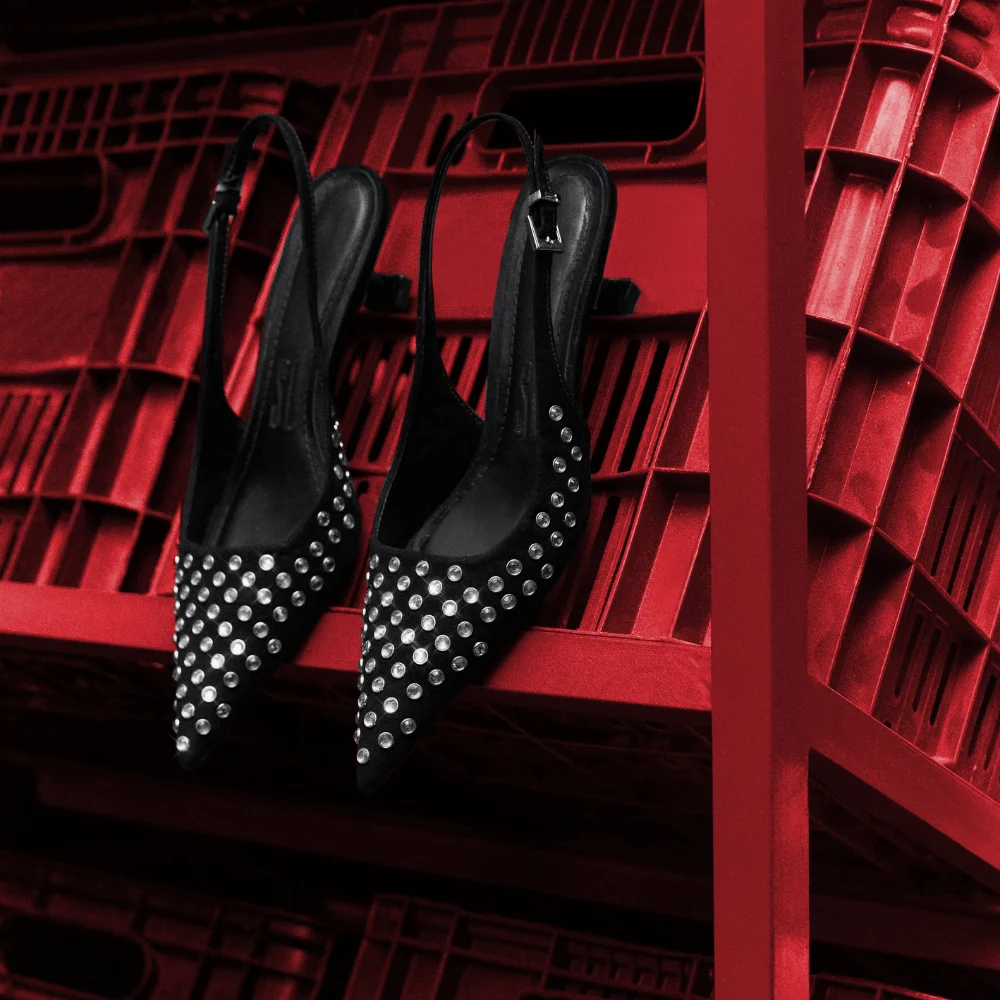 Scarpin Slingback Preto Camurça Salto Taça - vista 5 de 5