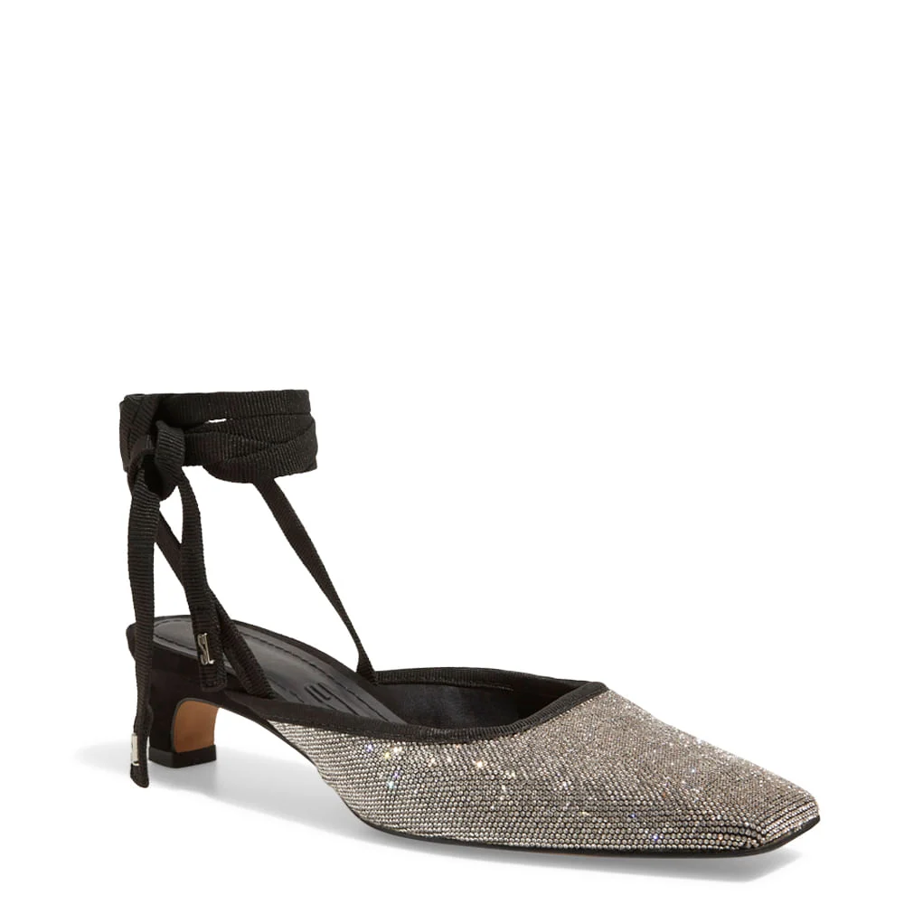 Scarpin Slingback Preto Camurça Brilho - vista 2 de 3