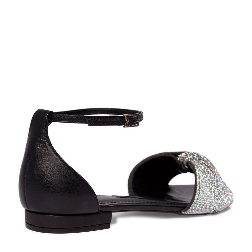 Rasteira Shiny Couro Preto Bico Fino Nó Strass - vista 4 de 4
