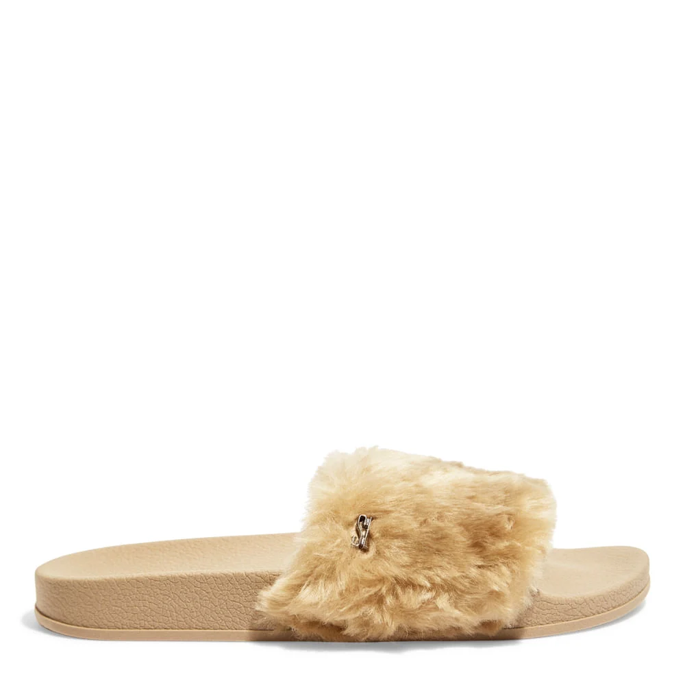 Chinelo Slide Borracha Pelúcia Bege - vista 1 de 5