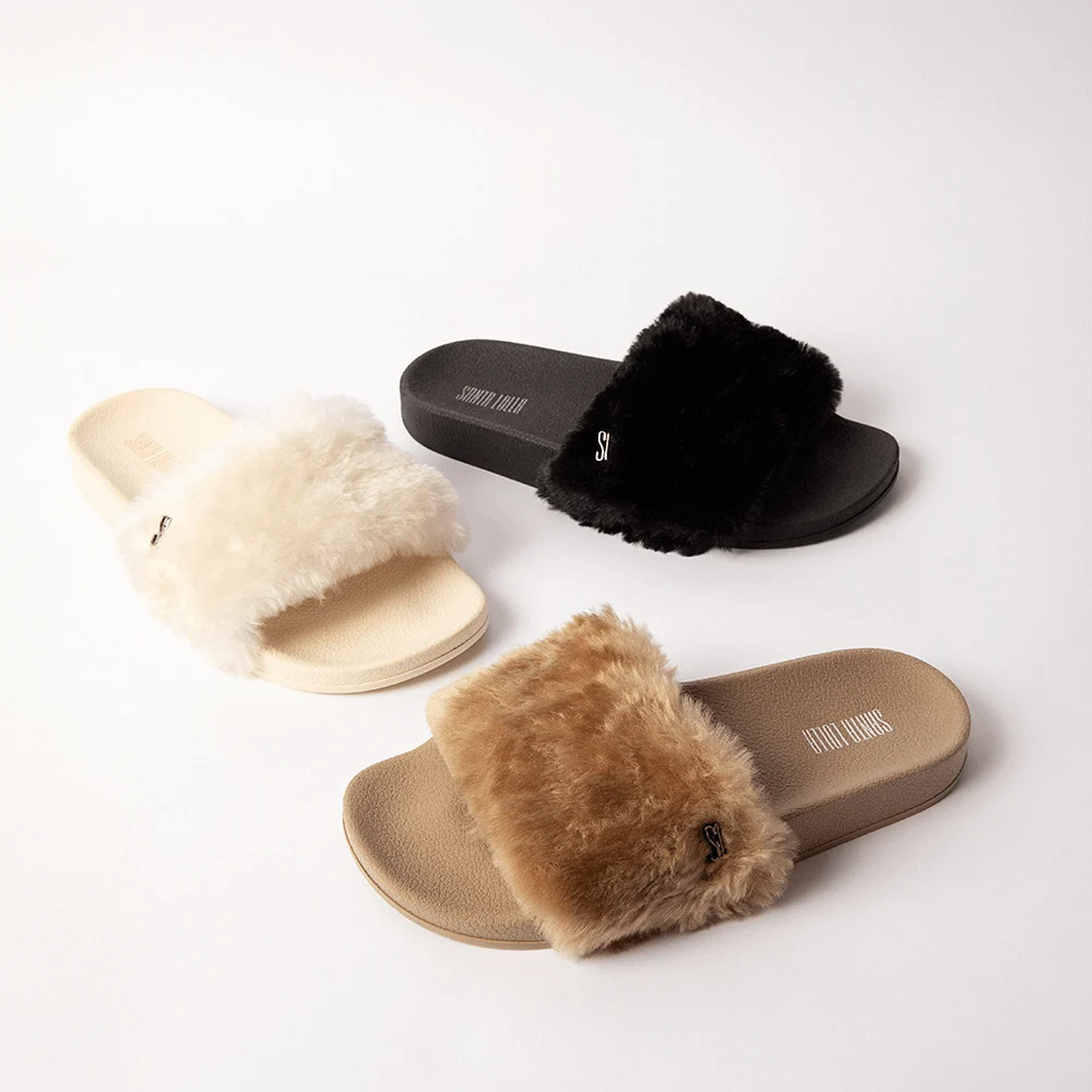 Chinelo Slide Borracha Pelúcia Bege - vista 3 de 5