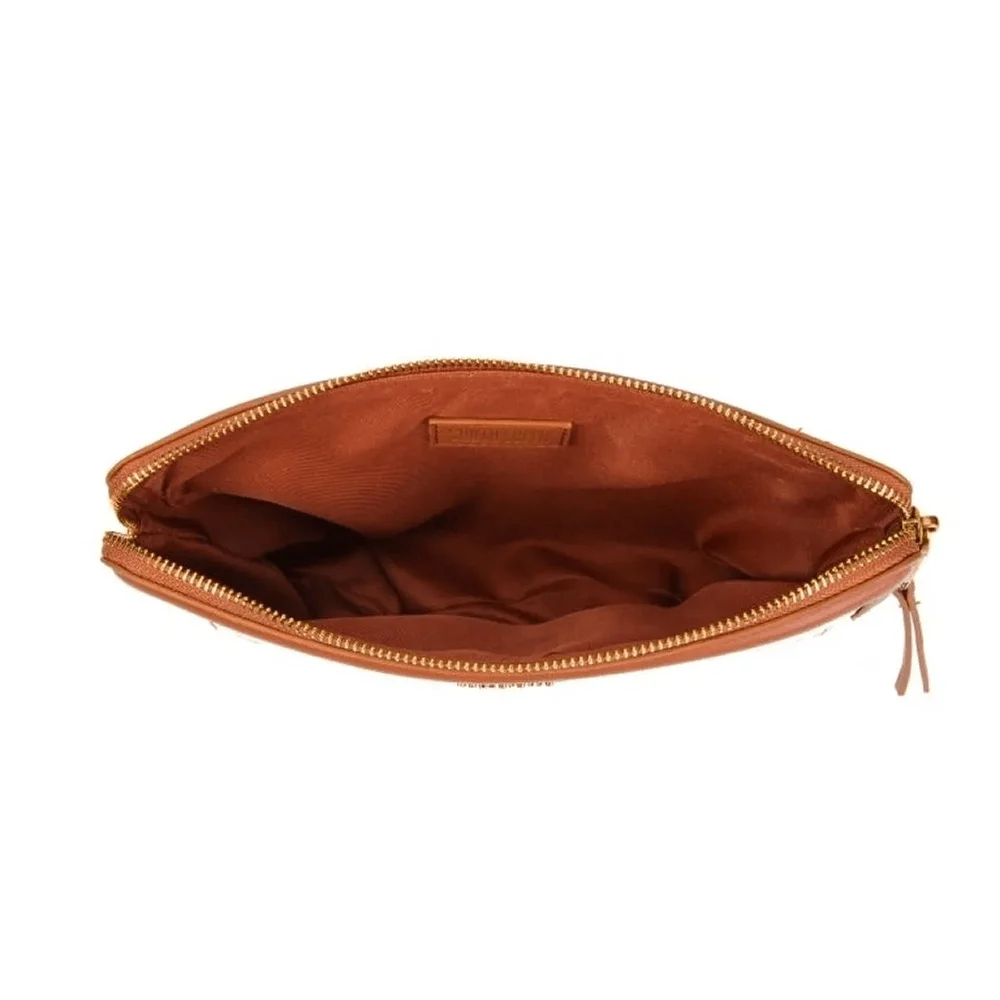 Clutch Palha Marrom E Branco Alça De Mão Removível - vista 2 de 3