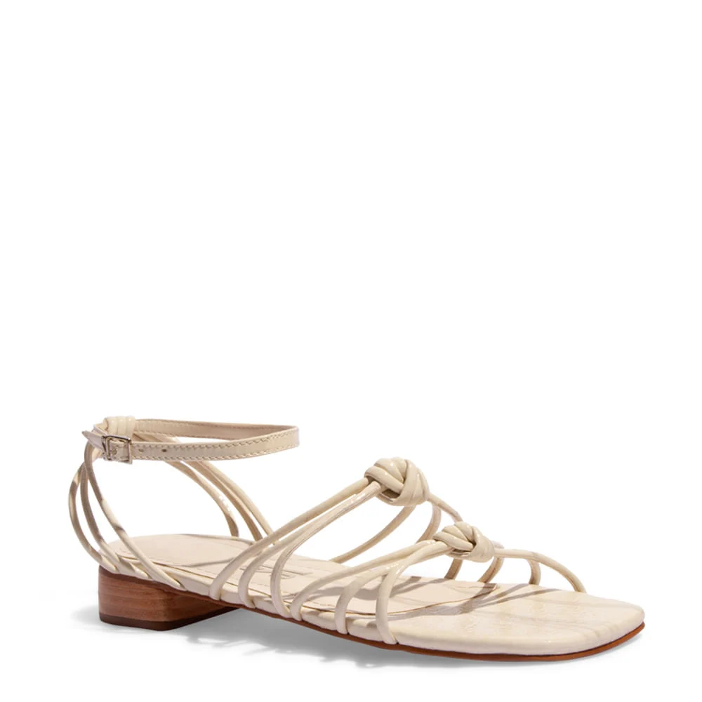 Sandália Rasteira Off White Salto Baixo Verniz Tiras Nó - vista 2 de 4