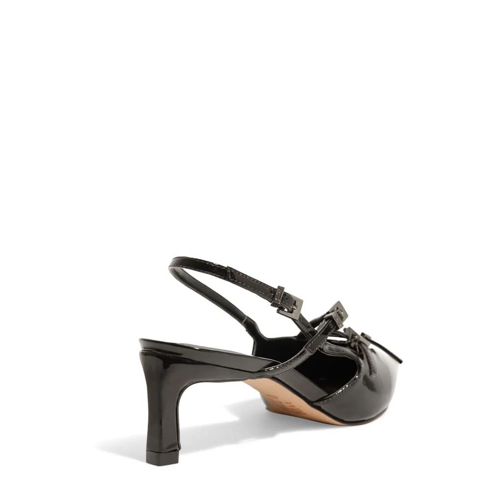 Scarpin Slingback Verniz Anzeli Preta Bico Fino Salto Baixo - vista 3 de 3