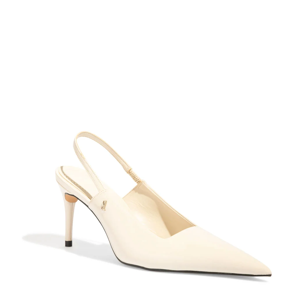Scarpin Slingback Verniz Off White Salto Alto Fino - vista 2 de 3