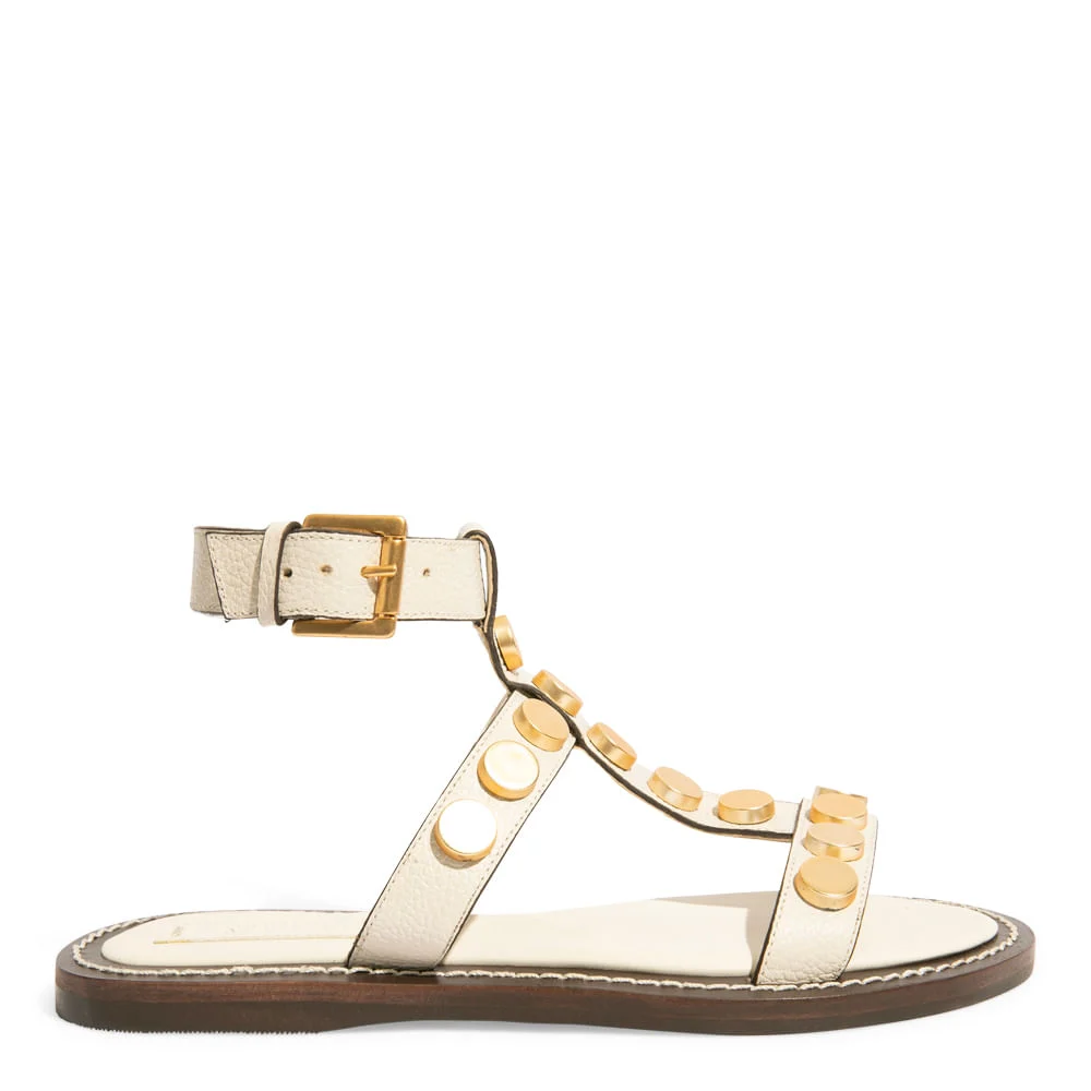 Rasteira Couro Tachas Off White - vista 1 de 5