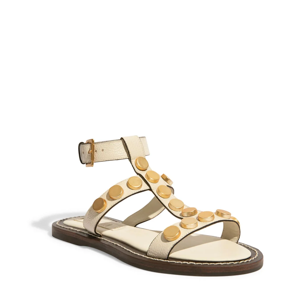 Rasteira Couro Tachas Off White - vista 2 de 5