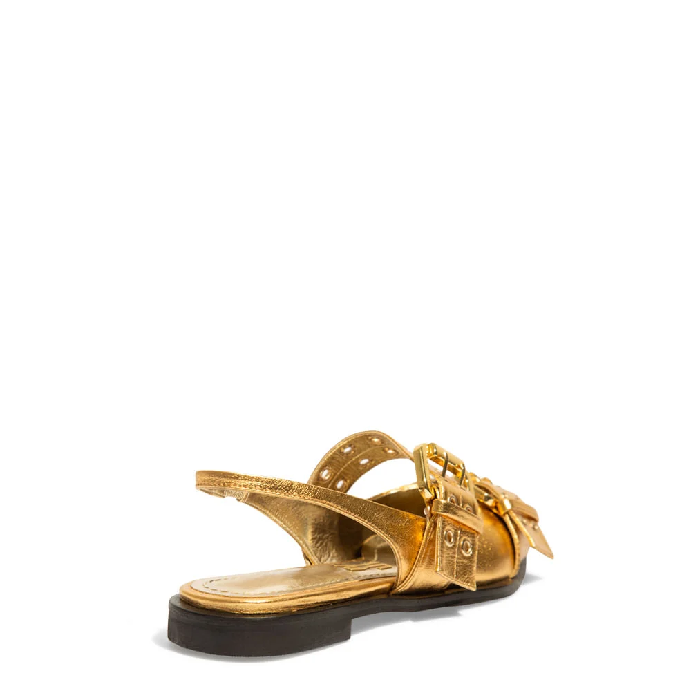 Sapatilha Slingback Fivelas Couro Metalizado Dourado - vista 4 de 5