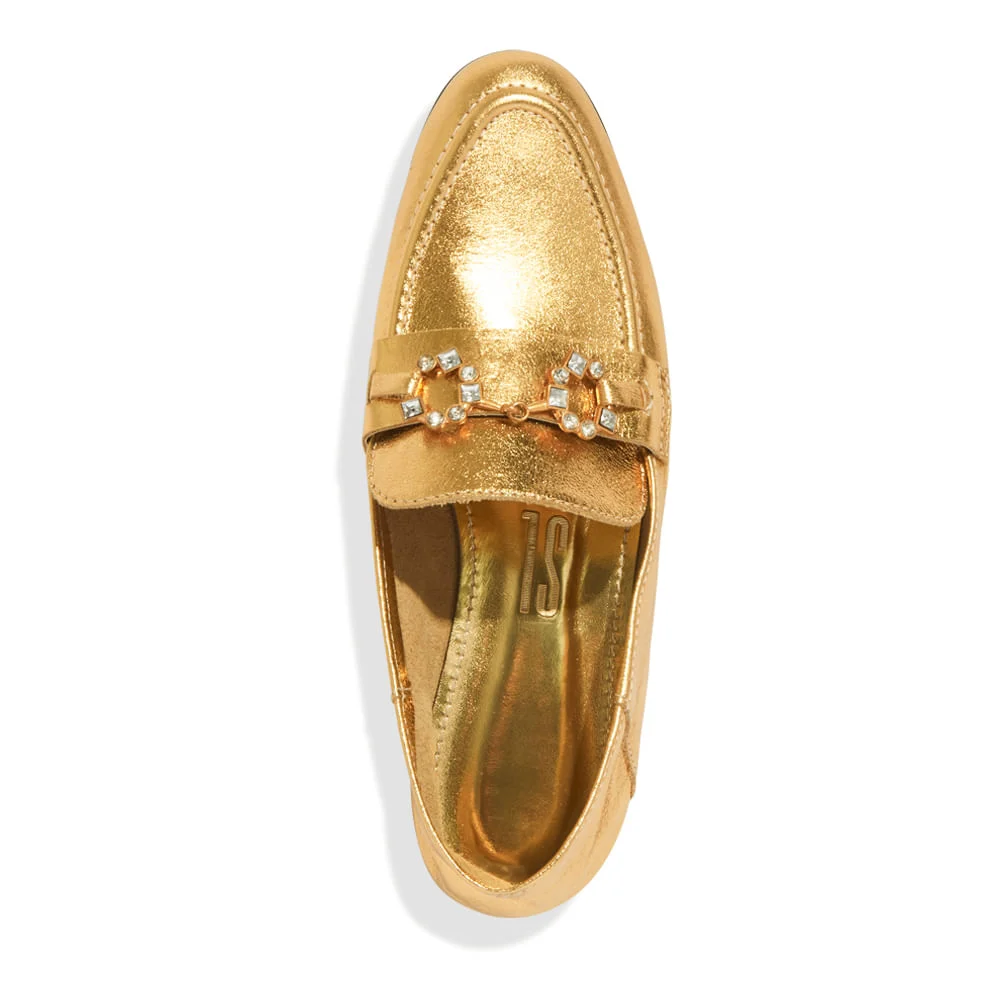 Mocassim Couro Cristal Dourado Bico Redondo - vista 4 de 4
