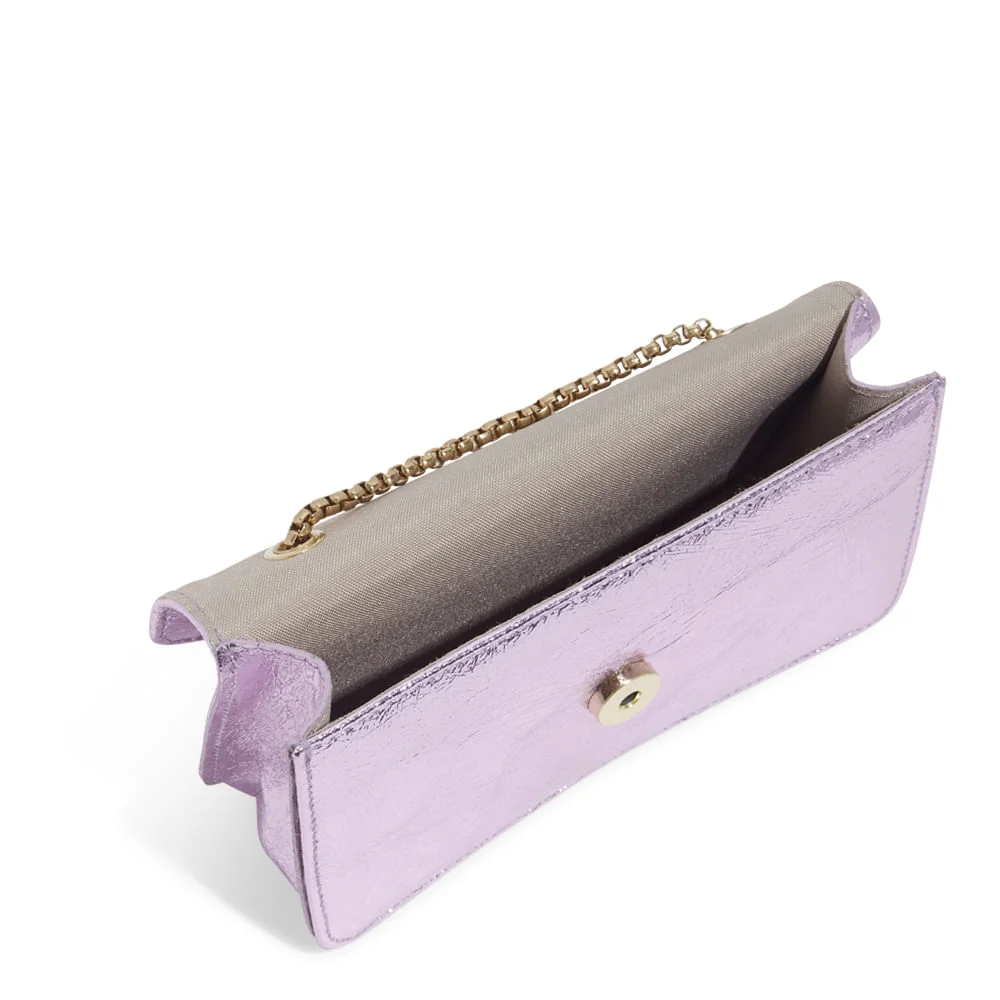 Bolsa Pequena Couro Craquele Alça Transversal Corrente Rosa Claro - vista 3 de 3