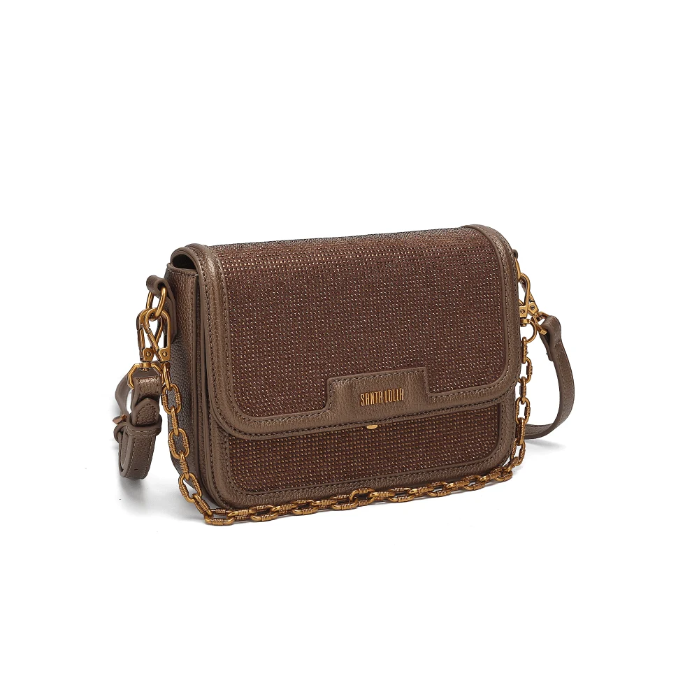 Bolsa Manta Cristal Brilho Marrom Cobre Alça Transversal - vista 2 de 4