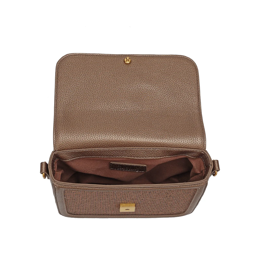 Bolsa Manta Cristal Brilho Marrom Cobre Alça Transversal - vista 3 de 4