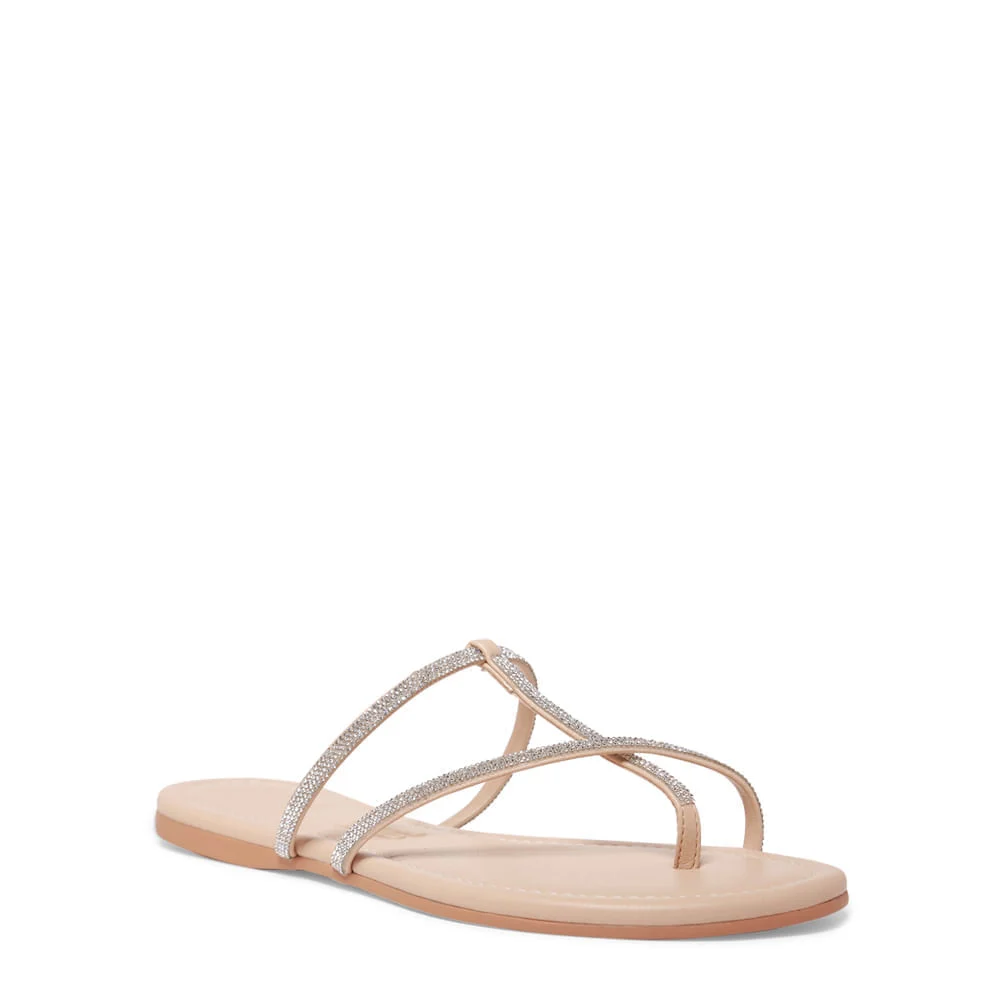 Rasteira Tiras Strass Brilho Napa Soft Bege - vista 3 de 6