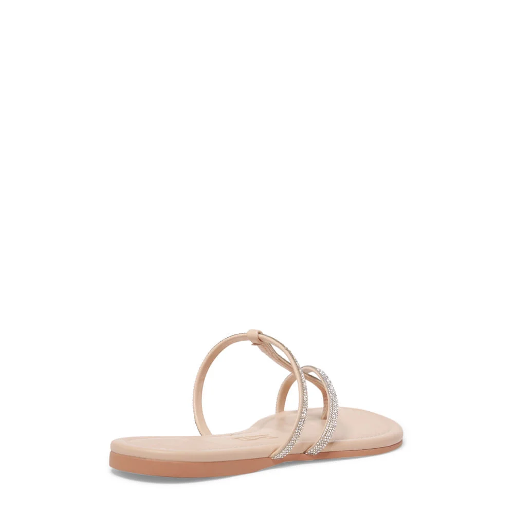Rasteira Tiras Strass Brilho Napa Soft Bege - vista 5 de 6