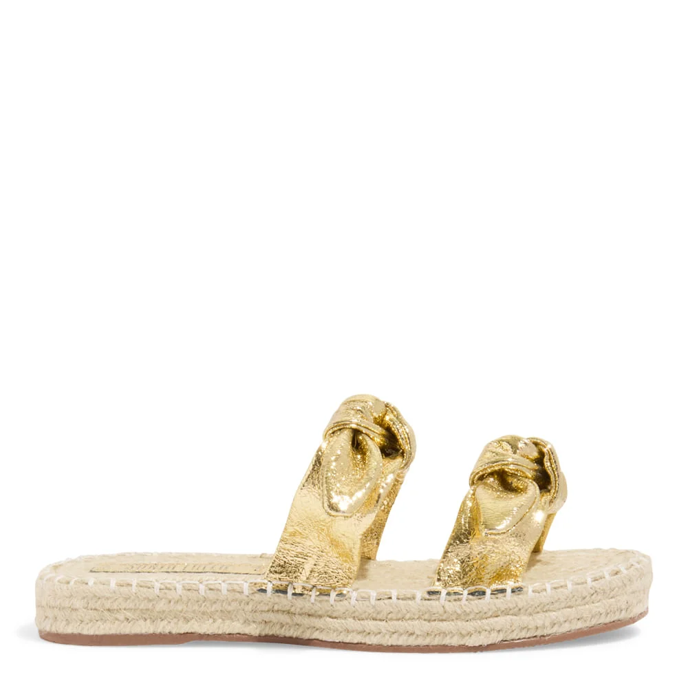 Papete Espadrille Couro Craquele Dourada Tiras Laço - vista 1 de 5