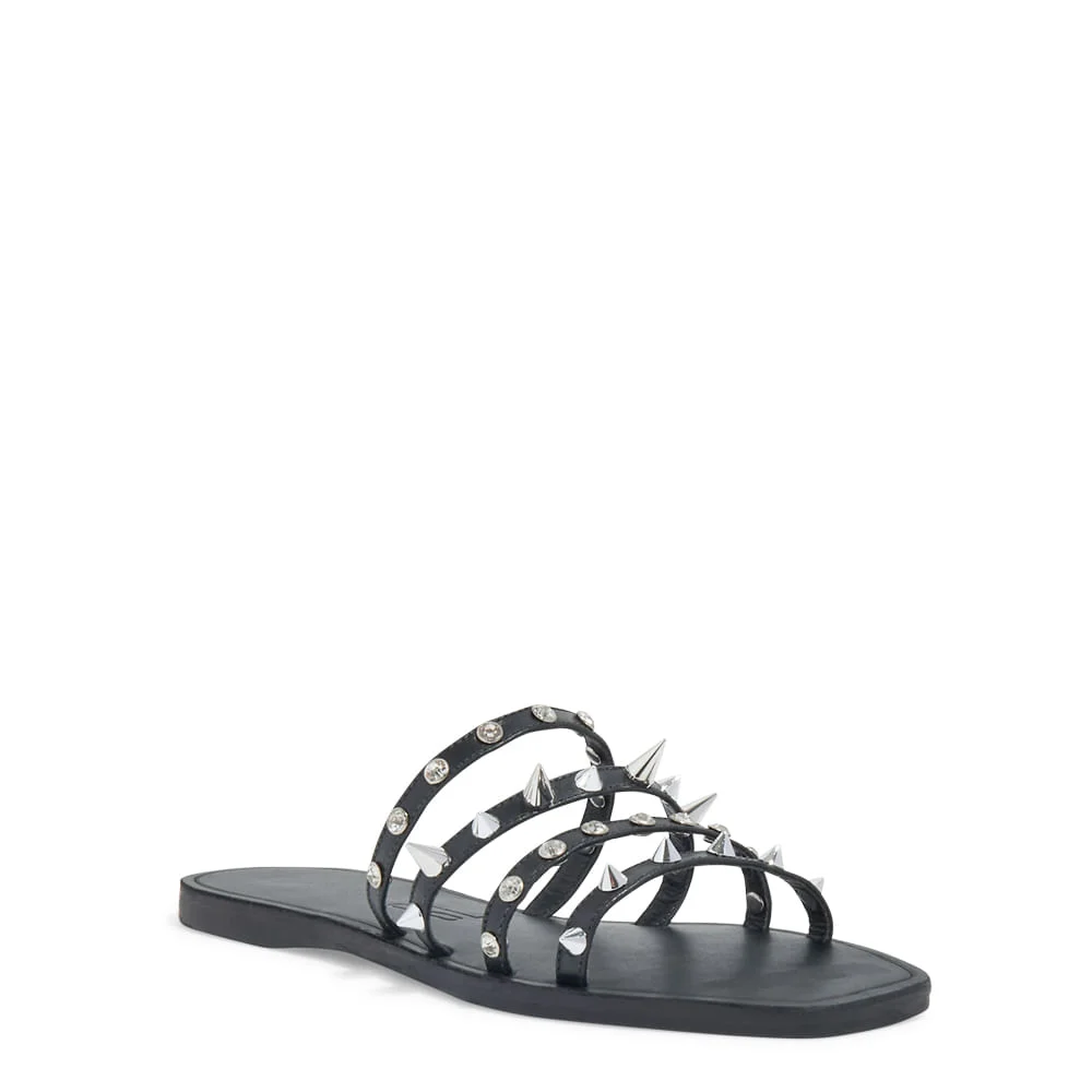 Rasteira Couro Preta Bico Quadrado Spikes - vista 2 de 4