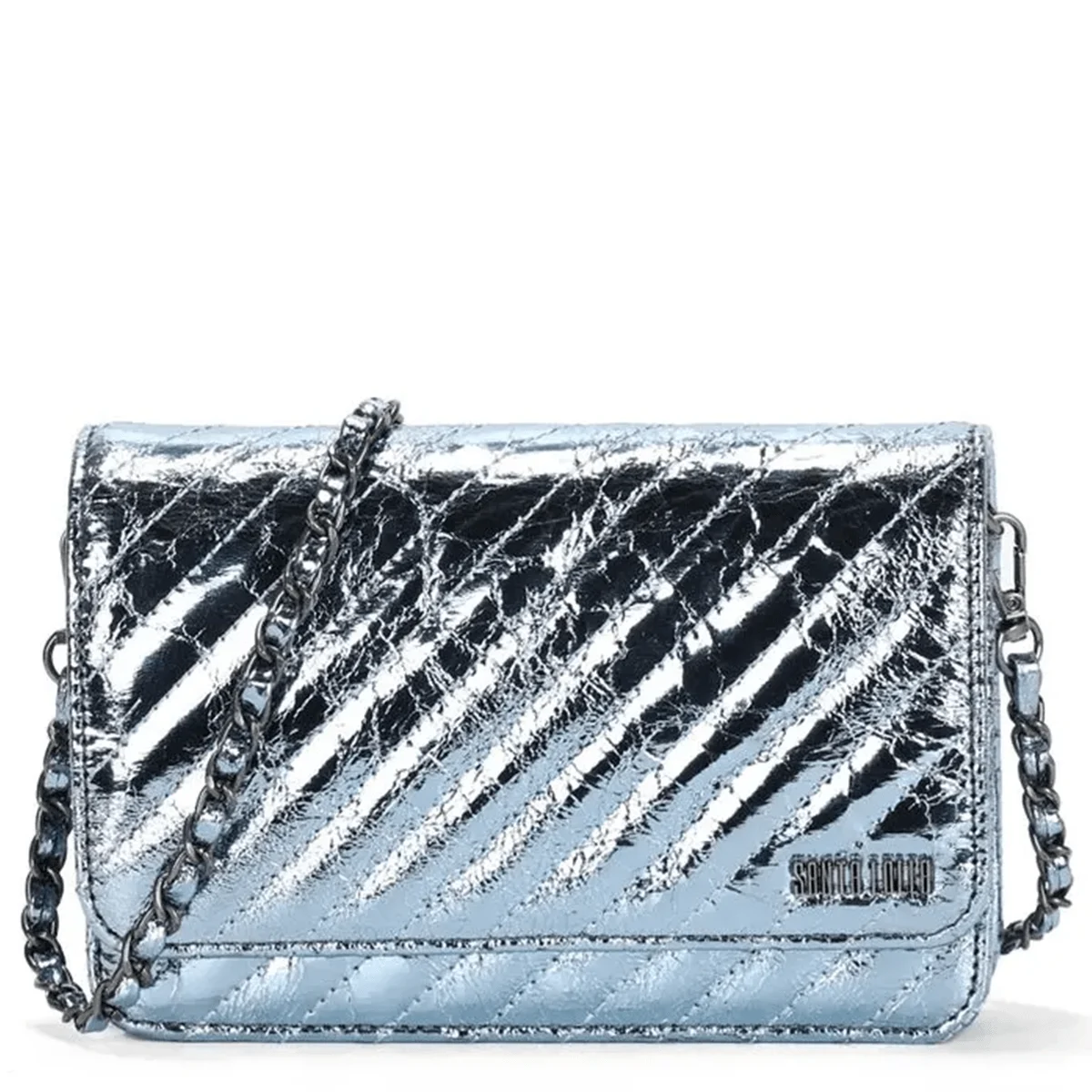 Bolsa Pequena Metalizada Azul Alça Corrente Transversal - vista 1 de 4