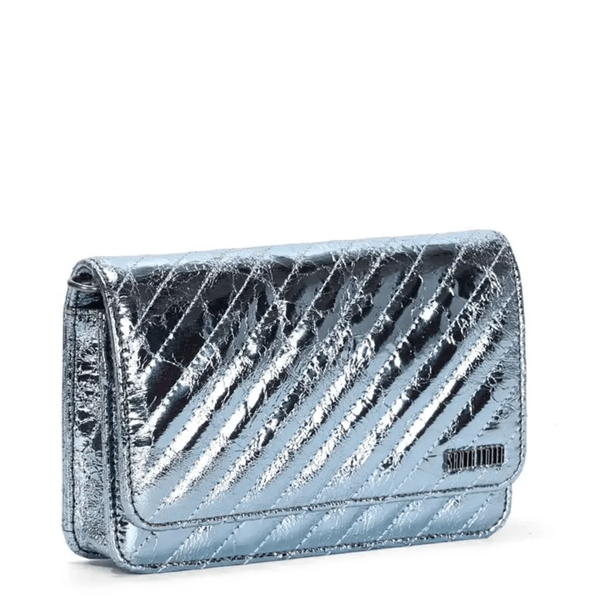 Bolsa Pequena Metalizada Azul Alça Corrente Transversal - vista 3 de 4