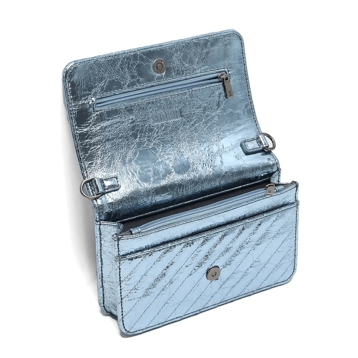 Bolsa Pequena Metalizada Azul Alça Corrente Transversal - vista 4 de 4