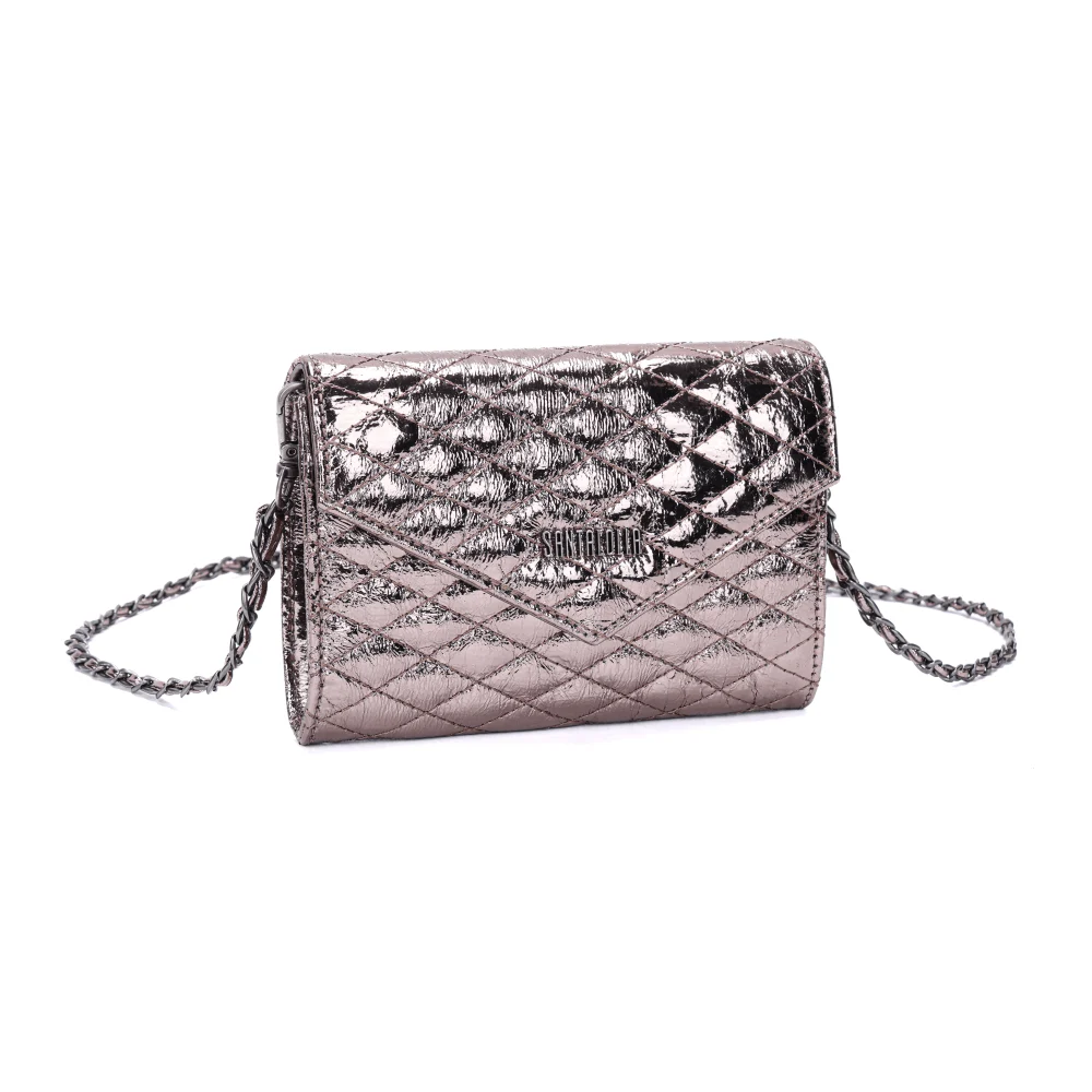 Bolsa Carteira Matelassê Material Metal Crinkle Cinza Grafite Alça Transversal - vista 2 de 5