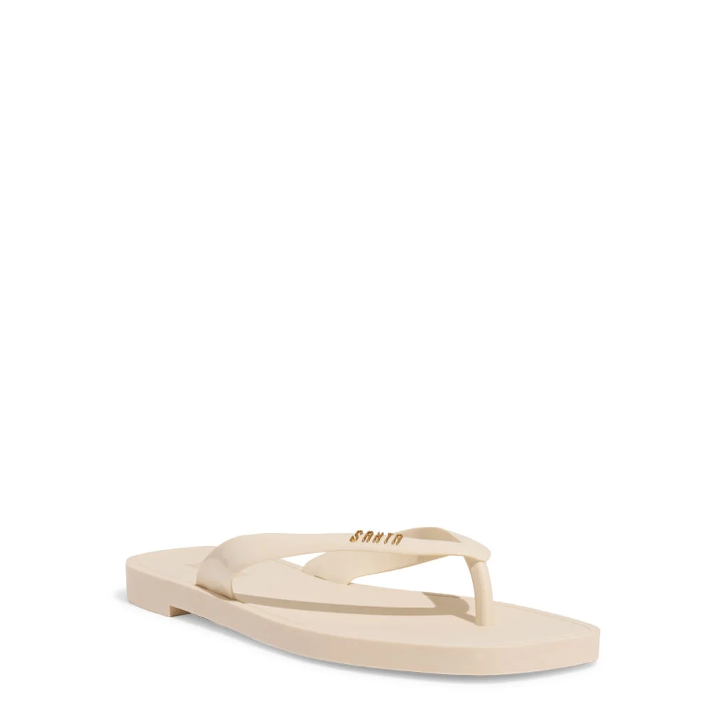 Chinelo Flip Flop Flat Borracha Bico Quadrado Off White - vista 1 de 3