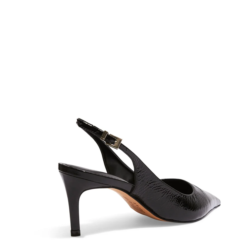 Scarpin Slingback Verniz Show Preto Bico Fino Salto Médio - vista 3 de 3