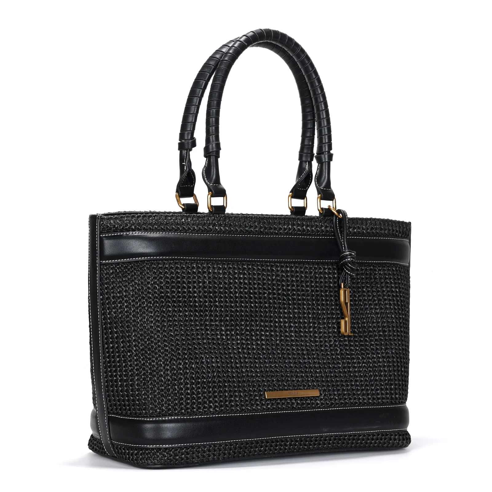 Bolsa Shopper Preta Palha Tramado Grande - vista 2 de 3