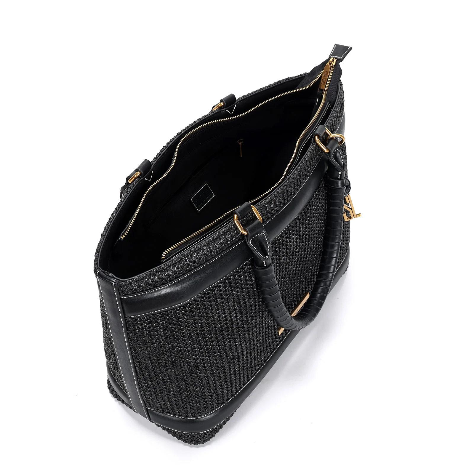 Bolsa Shopper Preta Palha Tramado Grande - vista 3 de 3