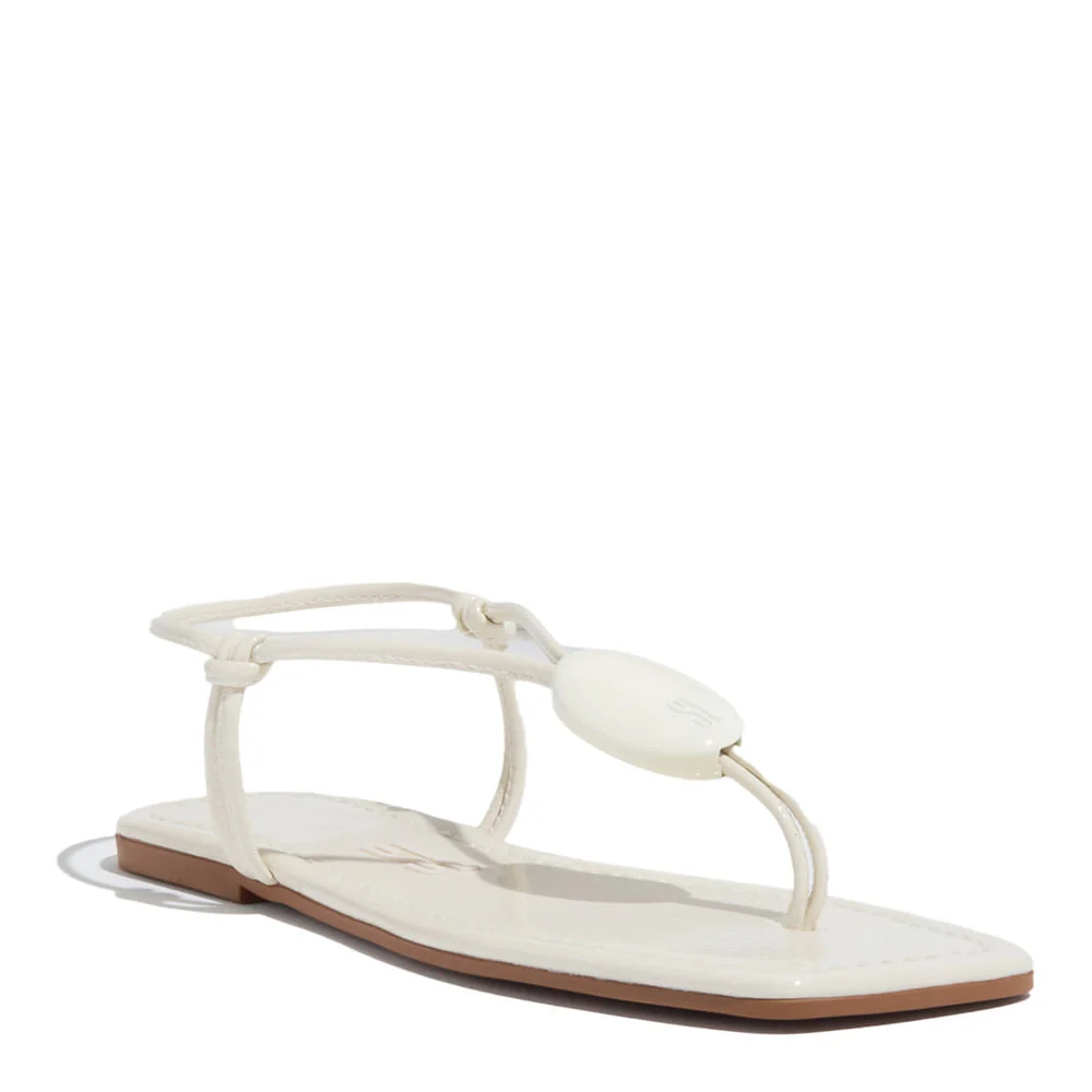 Rasteira Verniz Glossy Off White Bico Quadrado - vista 2 de 4
