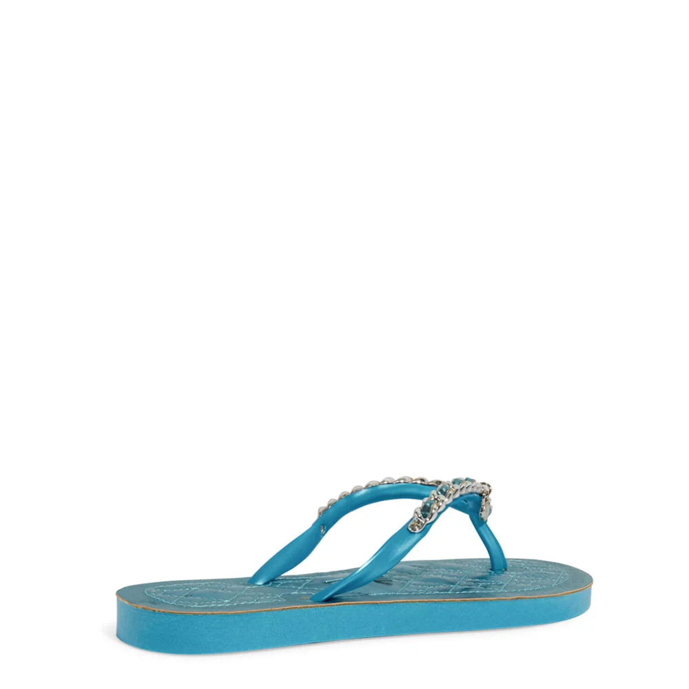 Chinelo  Flip Flop Borracha Corrente Tiras Finas Azul  Metalizado - vista 3 de 4