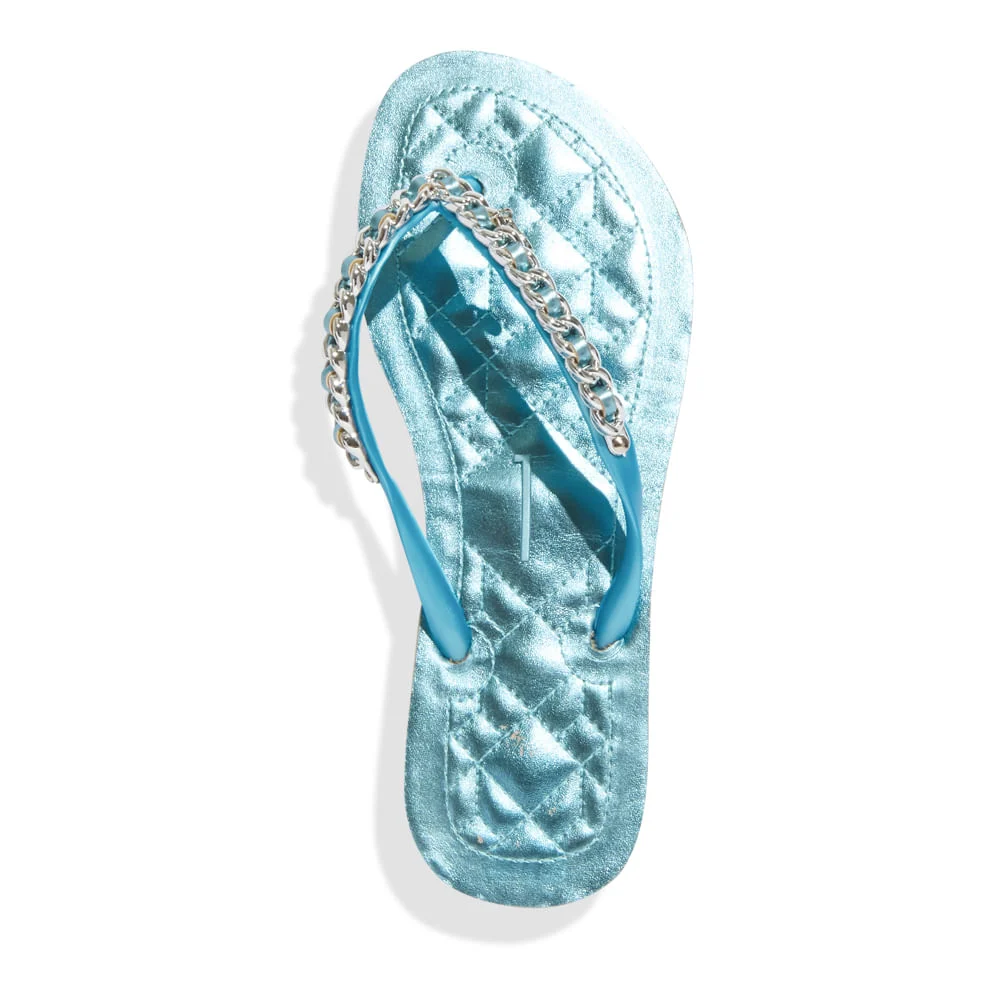 Chinelo  Flip Flop Borracha Corrente Tiras Finas Azul  Metalizado - vista 4 de 4