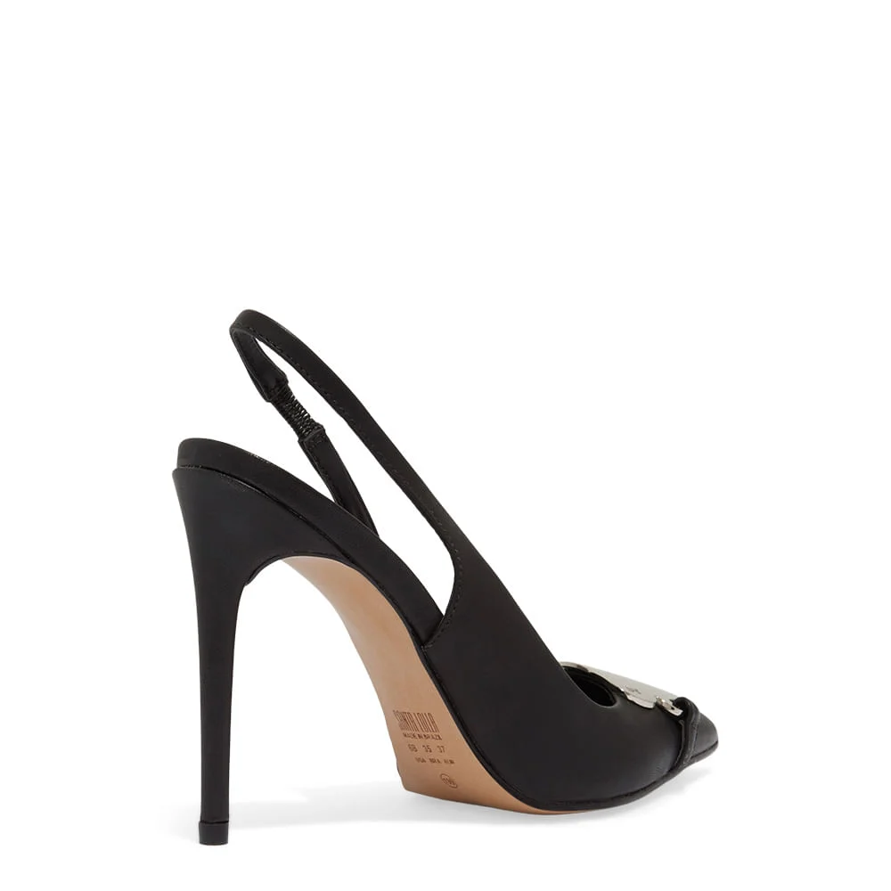 Scarpin Slingback Preto Couro Confort Coração Metalizado - vista 3 de 3