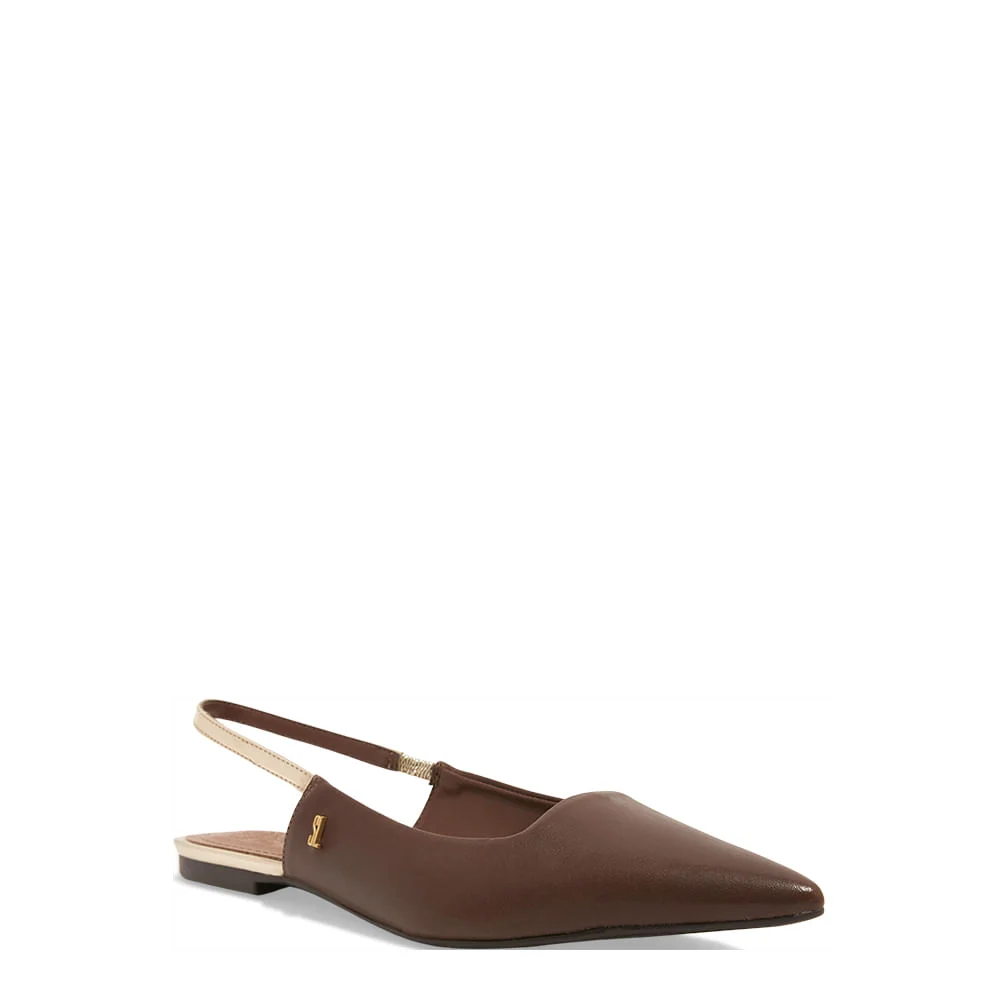 Sapatilha Slingback Couro Confort Marrom Chocolate Bico Fino - vista 2 de 4