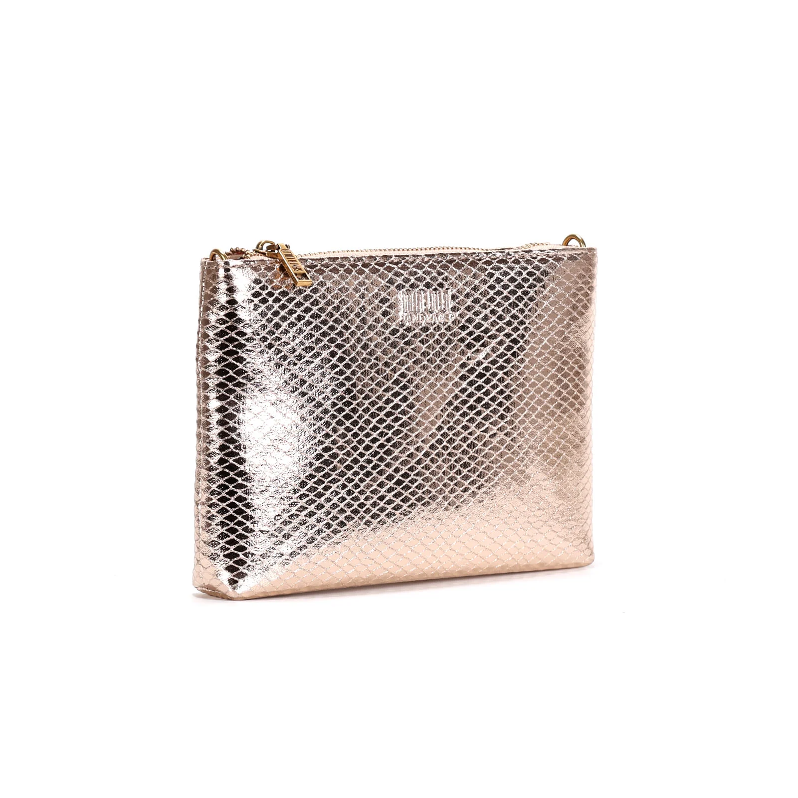 Bolsa Clutch Dourada Metalizada Alça Transversal - vista 2 de 3