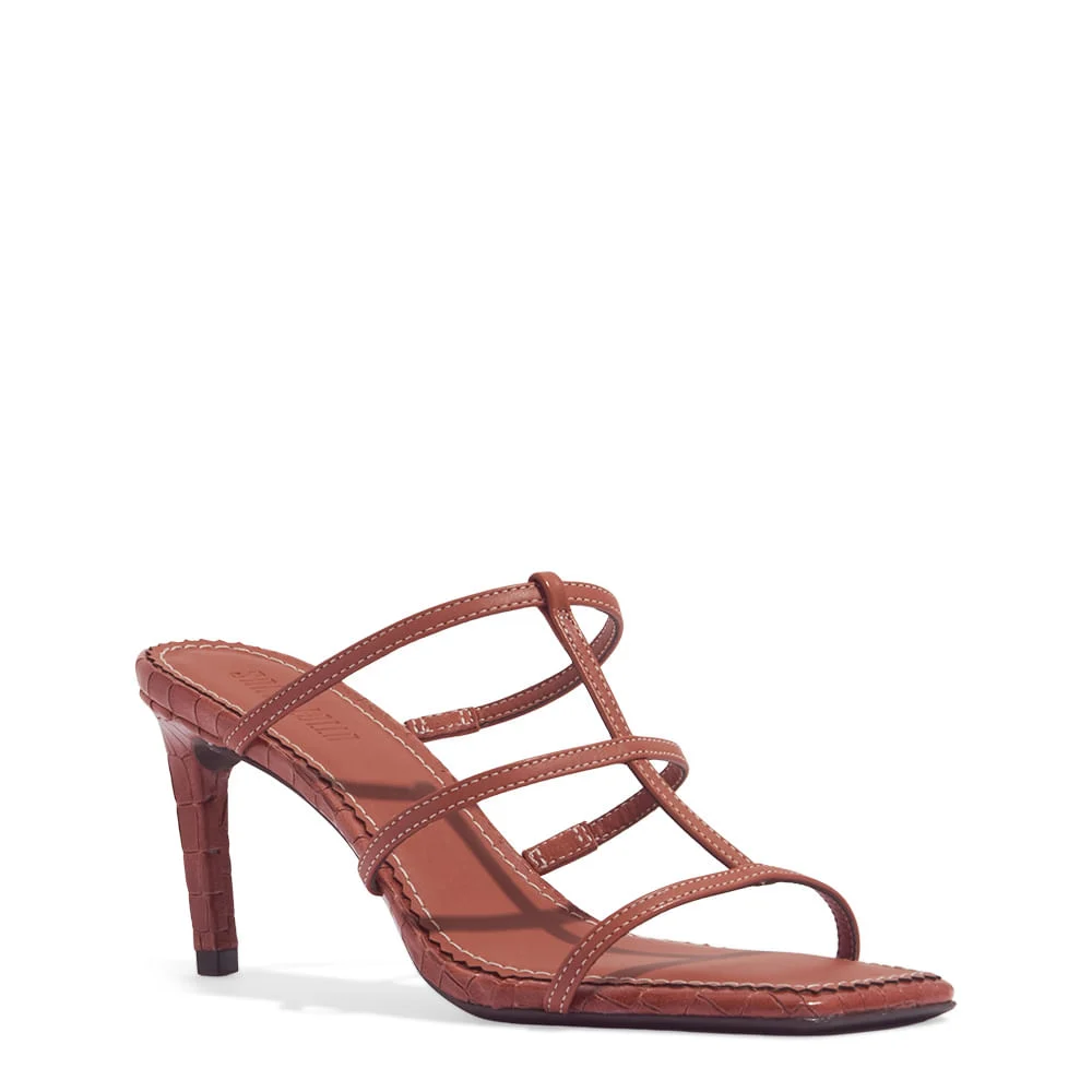 Mule Couro Pelica Soft Marrom Safari Salto Alto Fino - vista 2 de 3
