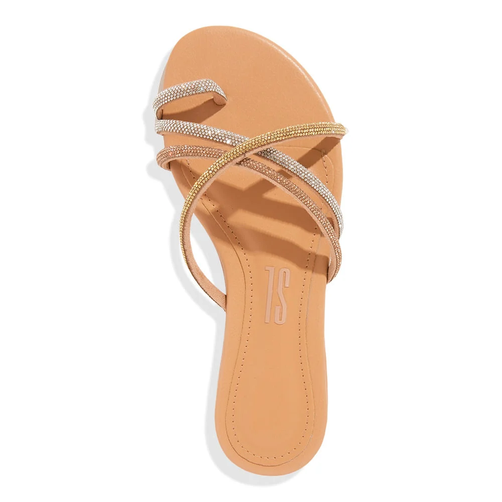 Rasteira Napa Soft Bege Brilho Strass - vista 4 de 4