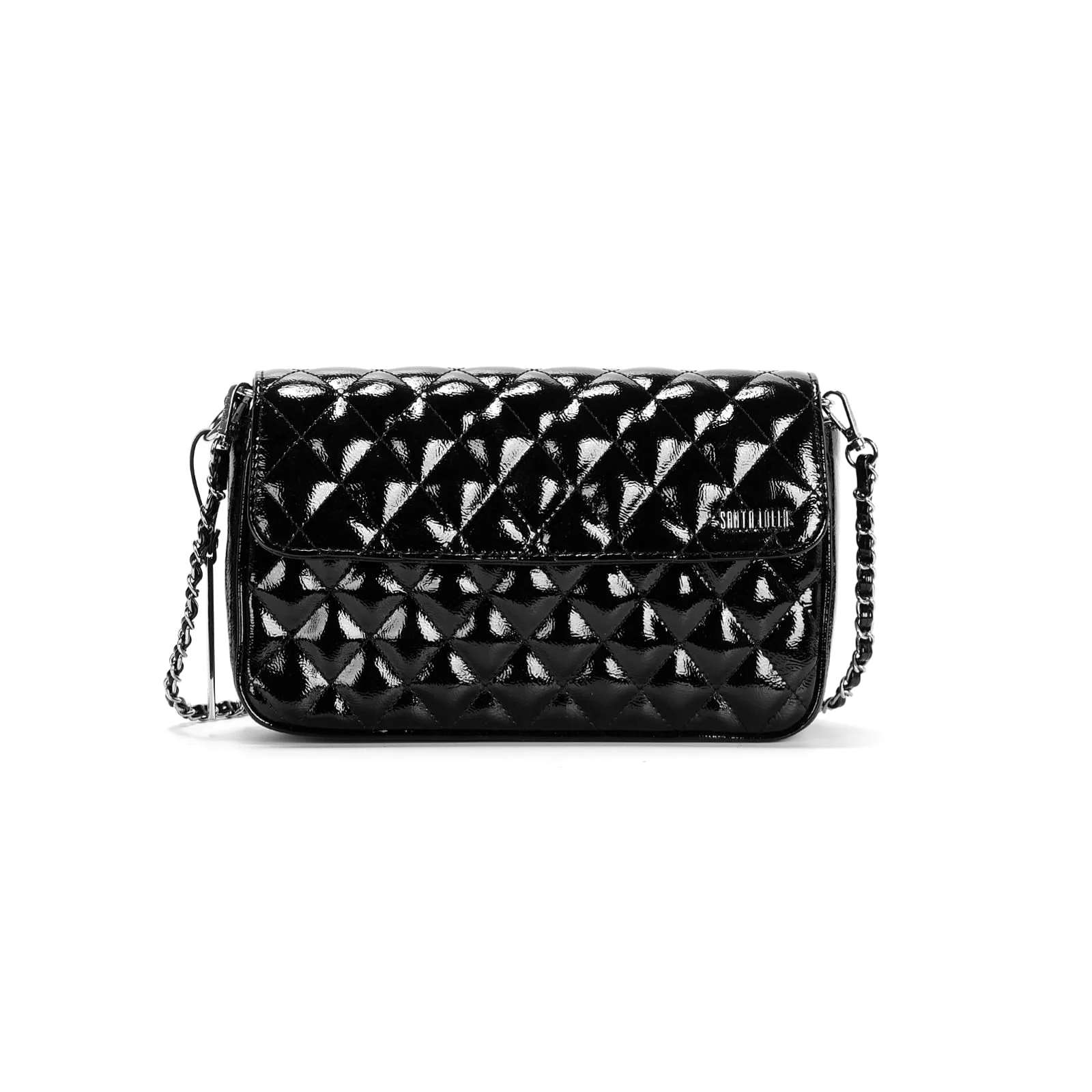Bolsa Preta Verniz Glossy Matelassê Alça Transversal Corrente - vista 1 de 4