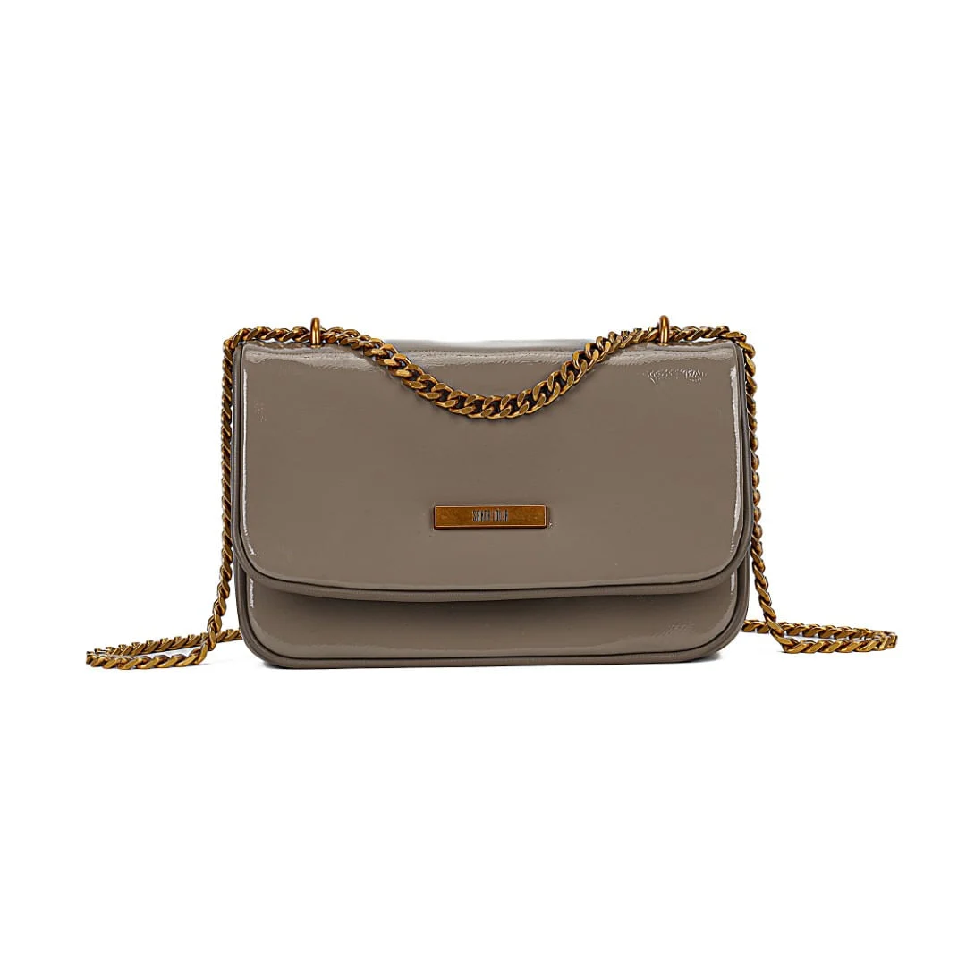 Bolsa Pequena Envernizada Glossy Cinza Stone Alça Corrente - vista 1 de 7
