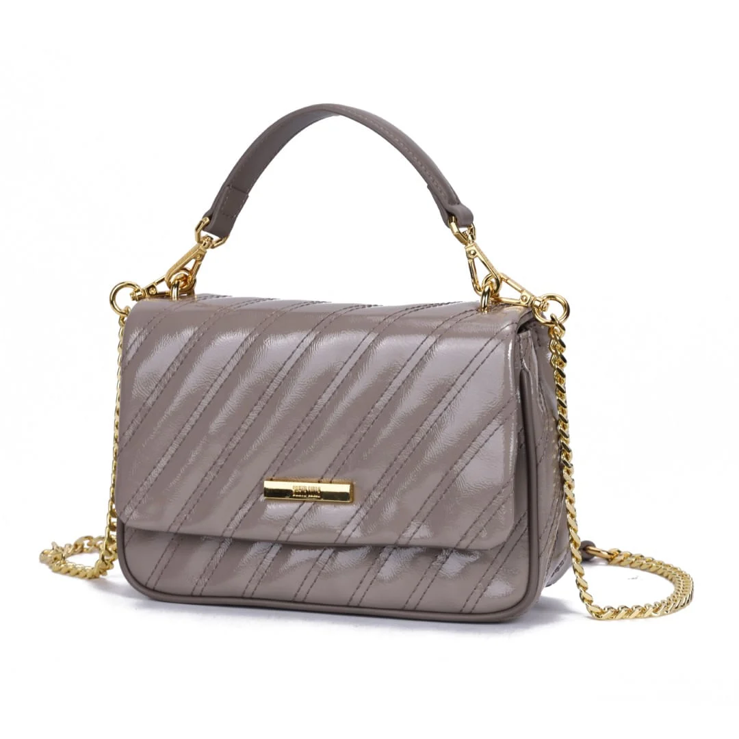 Bolsa Cinza Verniz Glossy Alça Transversal Metalizada - vista 3 de 7