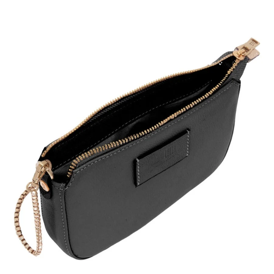 Bolsa Couro Floater Preta Alça Corrente Transversal - vista 3 de 3