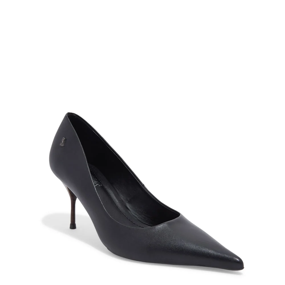 Scarpin Preto Couro Confort Bico Fino - vista 2 de 3
